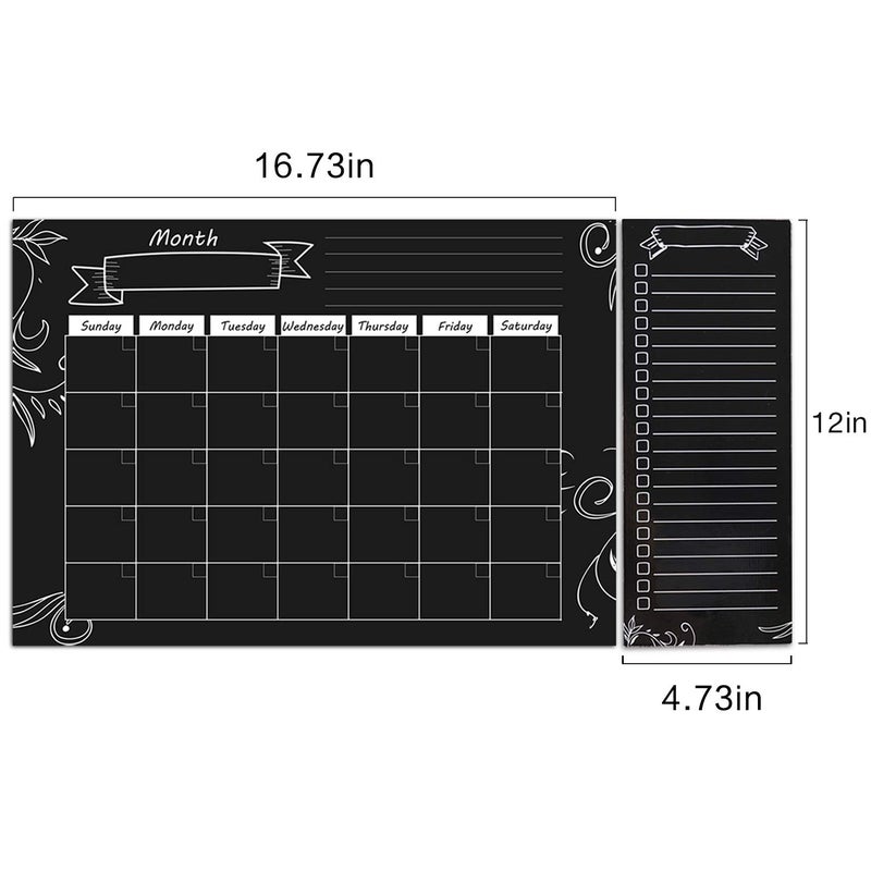 MoKo Magnetic Calendar for Kitchen Refrigerator, 16.73"x12" Dry Erase Monthly Calendar Planner and Grocery Shopping List with 8 Chalk Markers - Black - Image 5